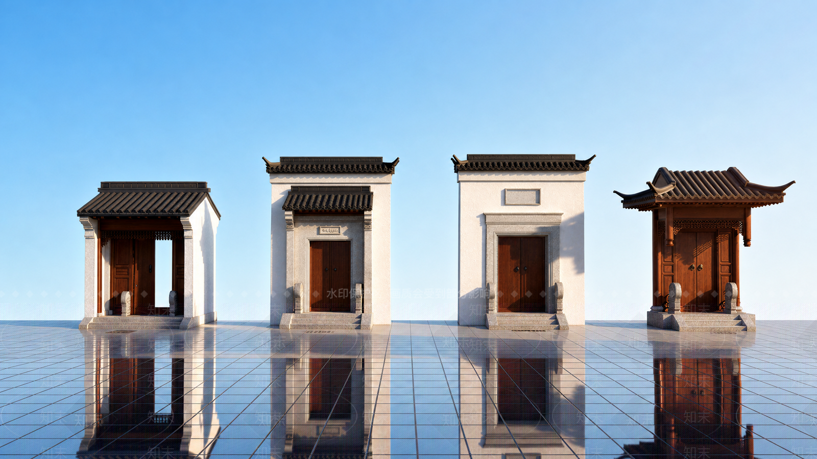 中式古建入口大门SU模型草图
