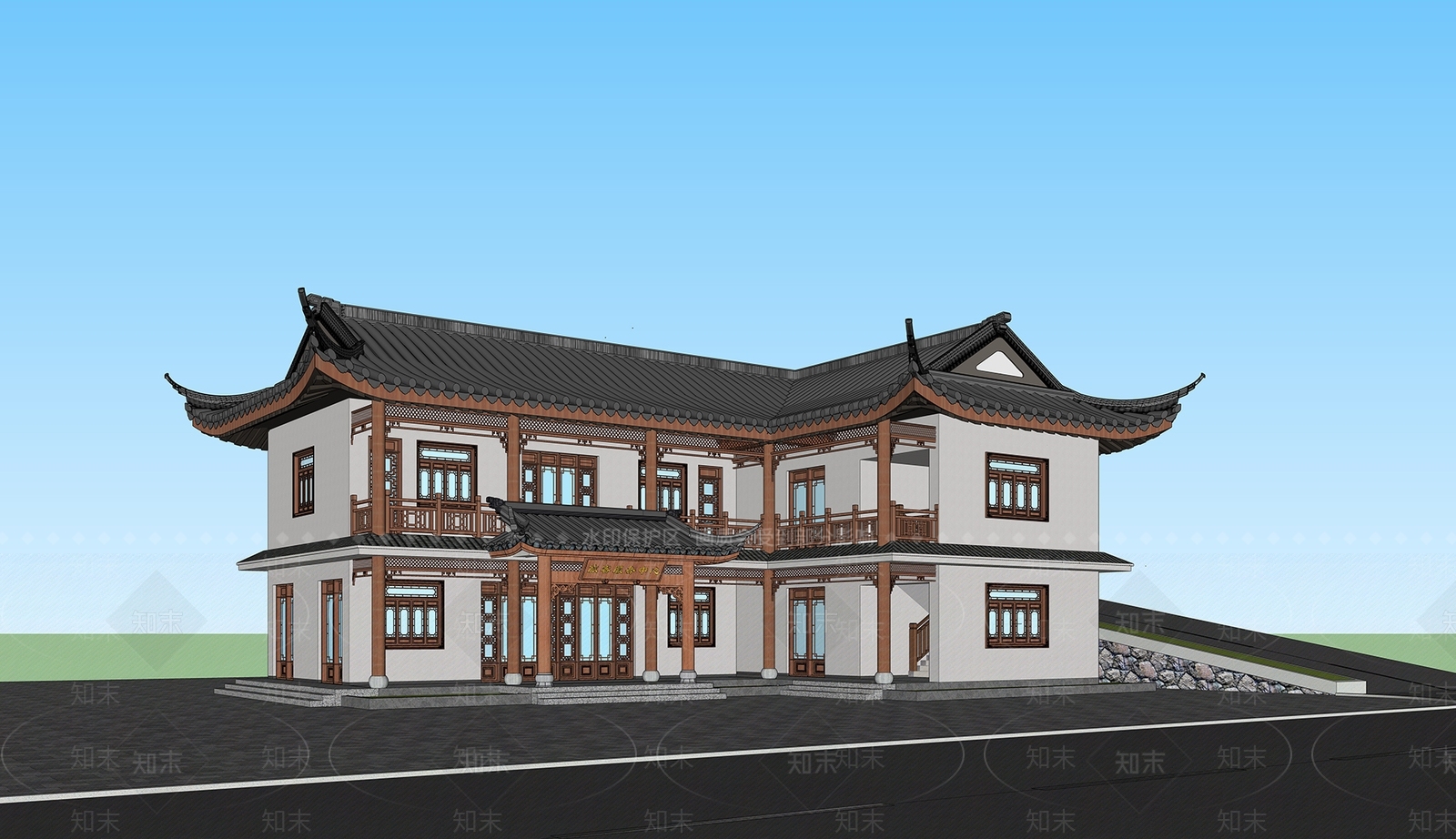中式古建筑SU模型下载【ID:1232699574】