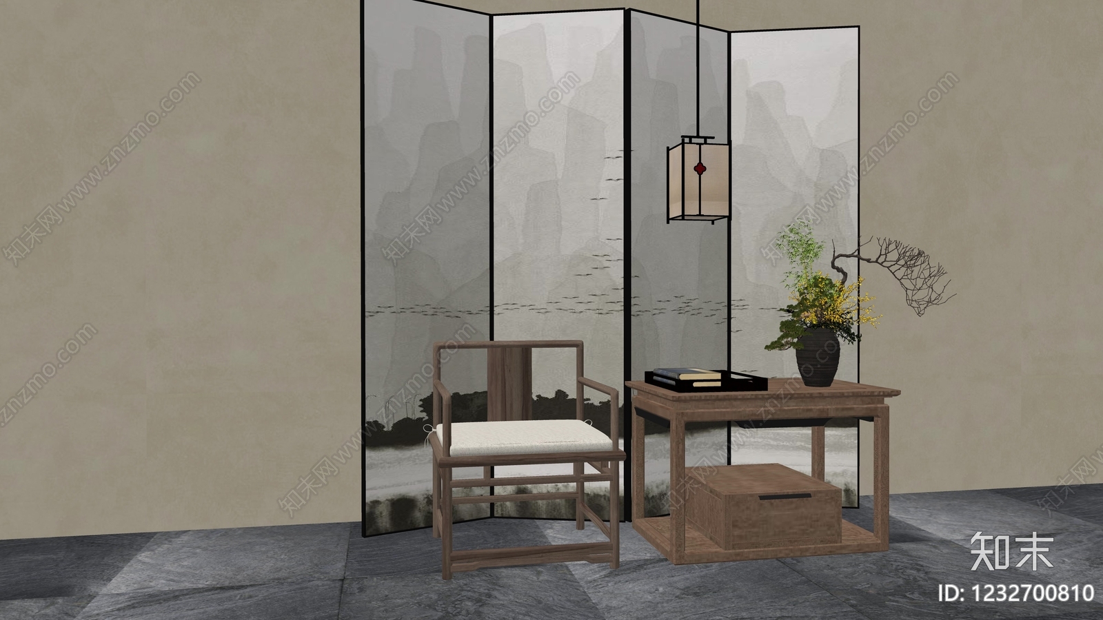 新中式休闲桌椅SU模型下载【ID:1232700810】