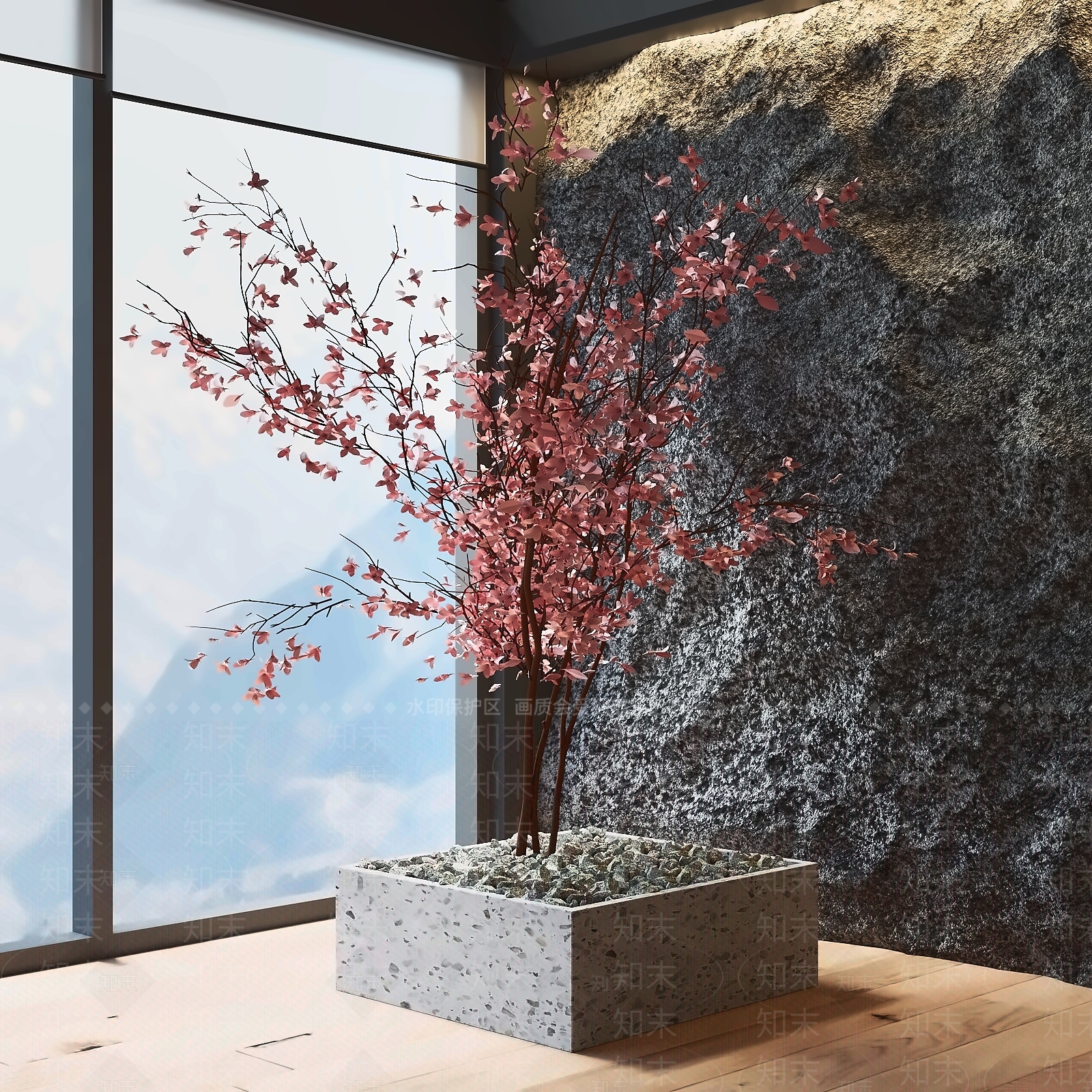 现代简约景观树3D模型渲染效果图