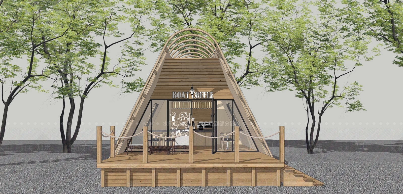 原木风餐饮建筑SU模型下载【ID:1232707180】