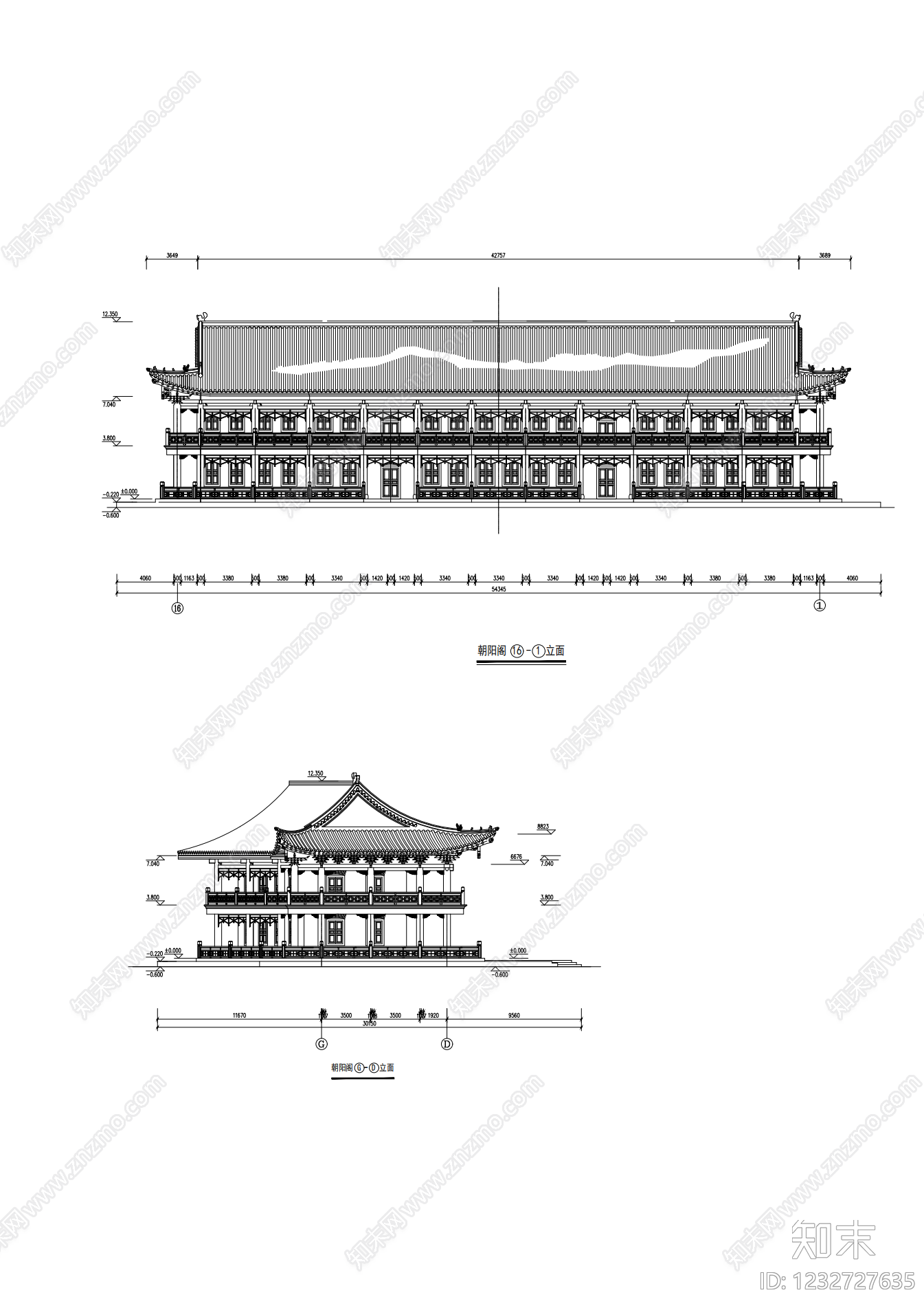 仿古建筑cad施工图下载【ID:1232727635】