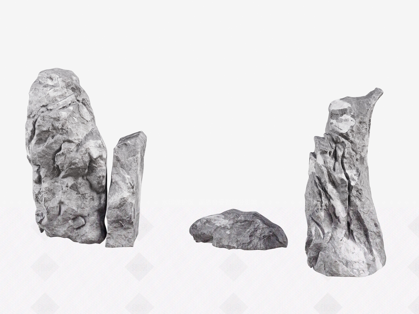 新中式景观石头3D模型渲染效果图