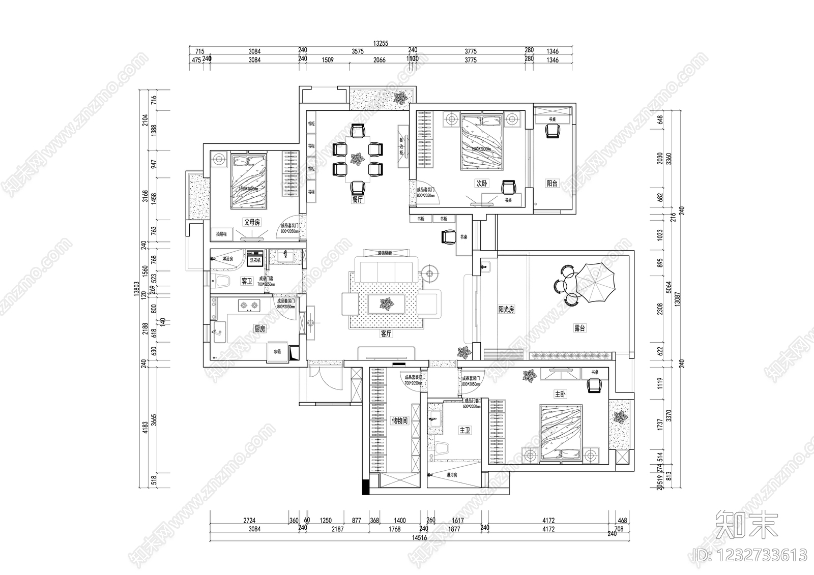 公寓cad施工图下载【ID:1232733613】
