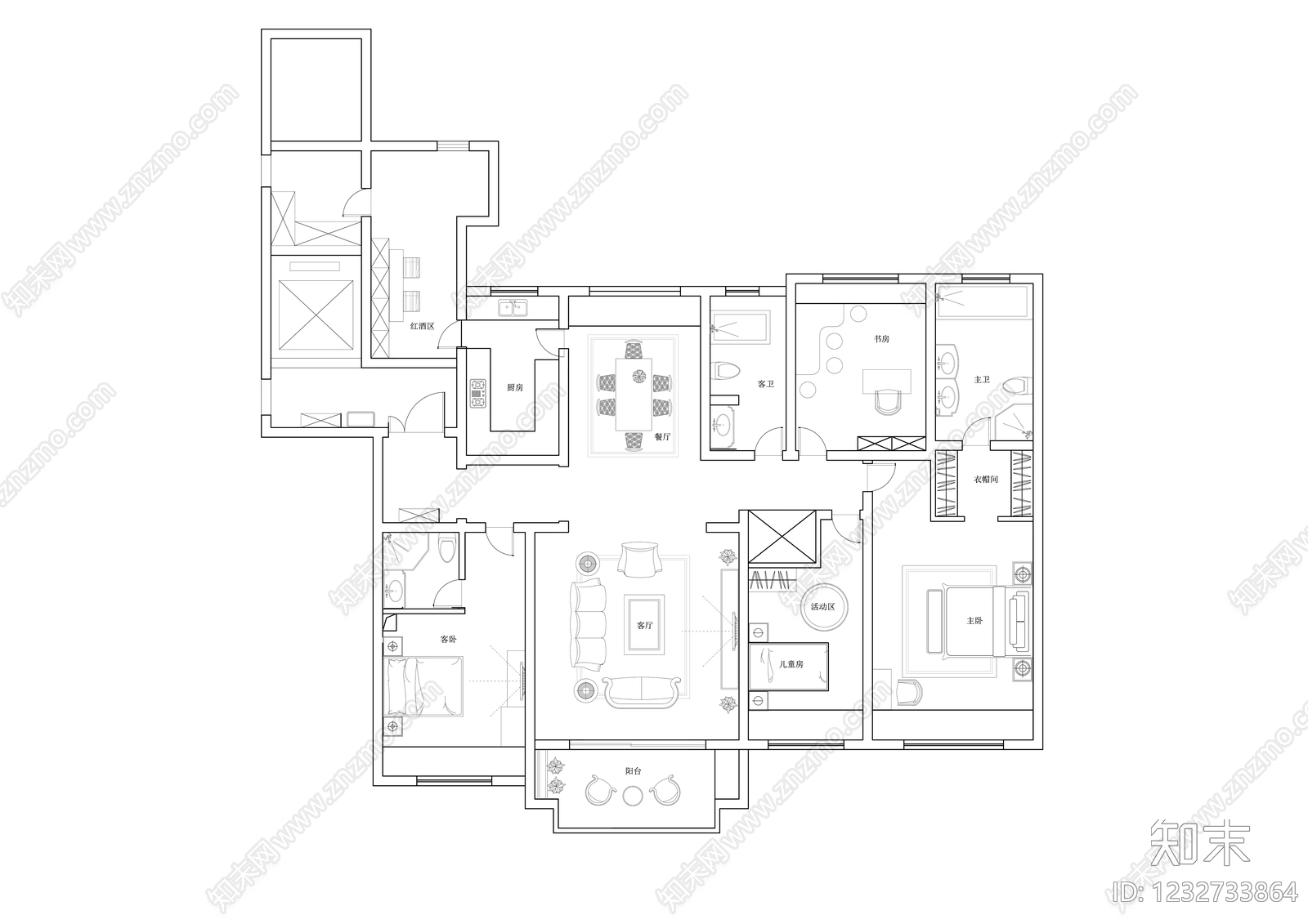 大平层cad施工图下载【ID:1232733864】