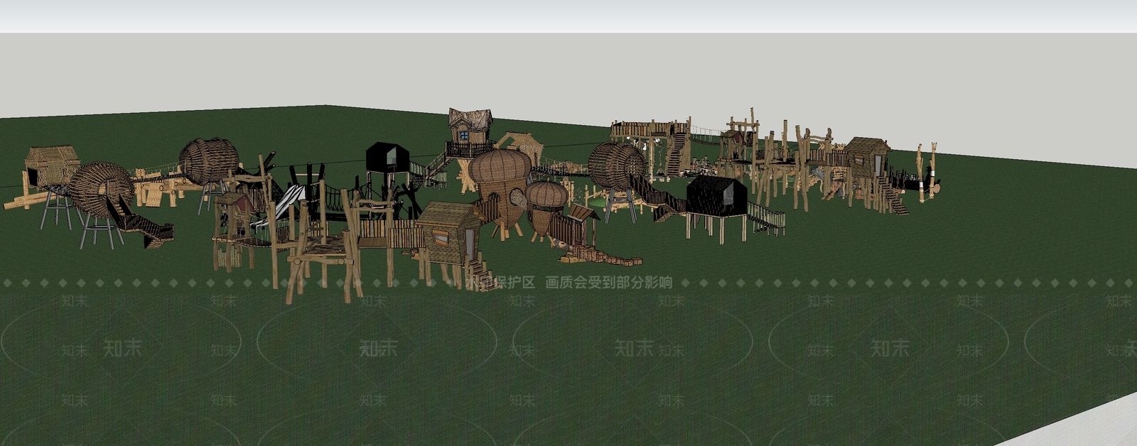 原木风儿童游乐空间SU模型下载【ID:1232738921】