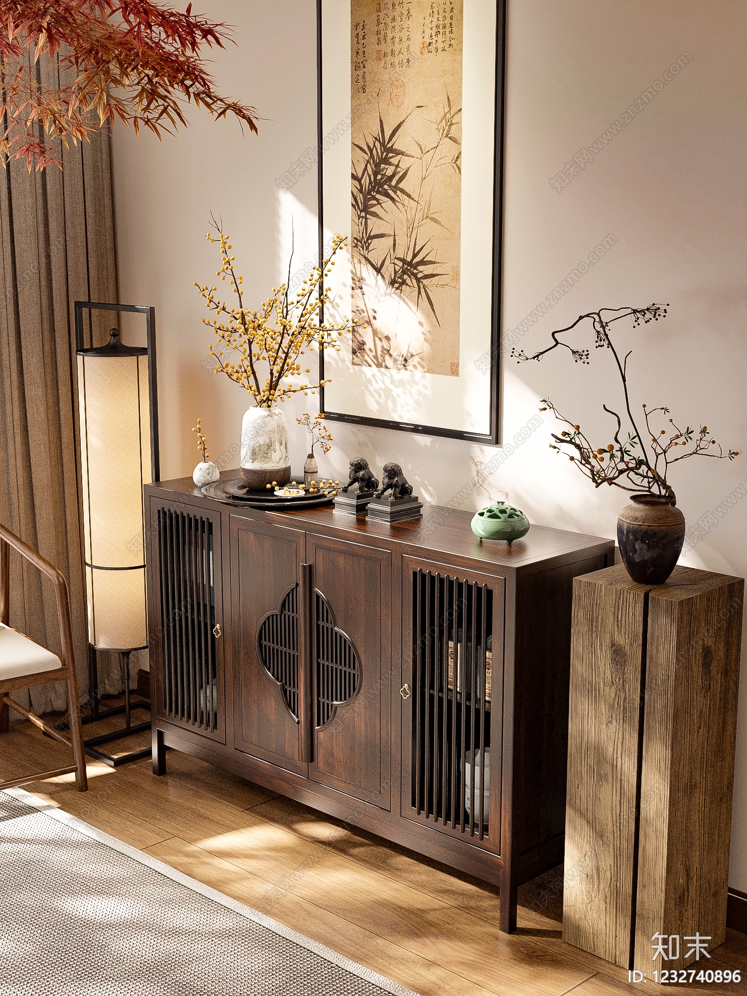 新中式餐边柜3D模型下载【ID:1232740896】