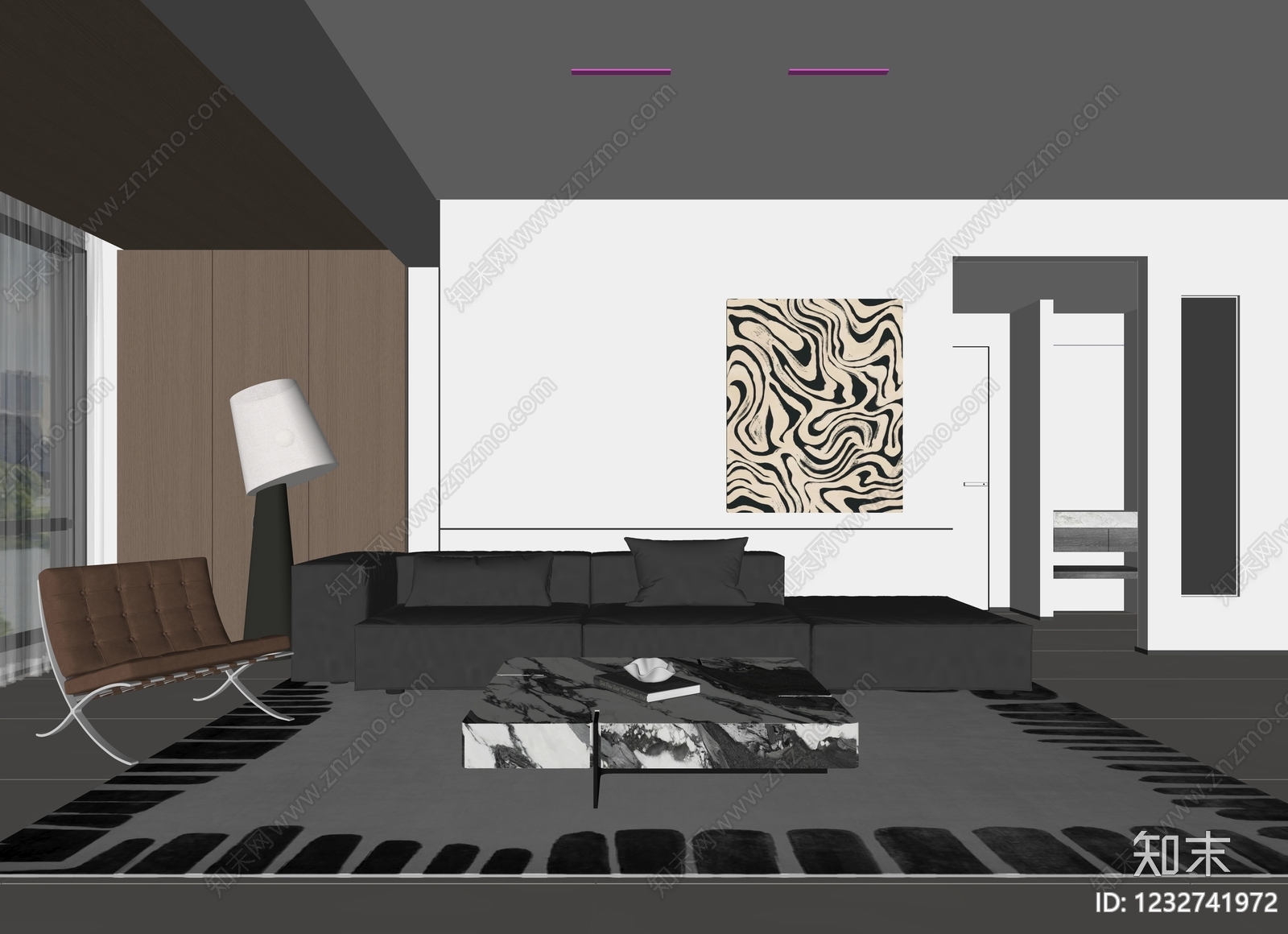 意式极简家居客厅SU模型下载【ID:1232741972】