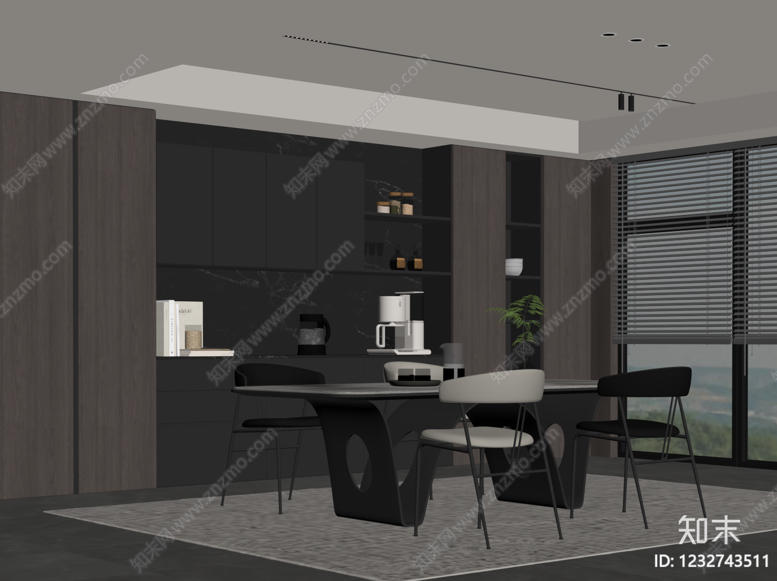 意式极简家居餐厅SU模型下载【ID:1232743511】