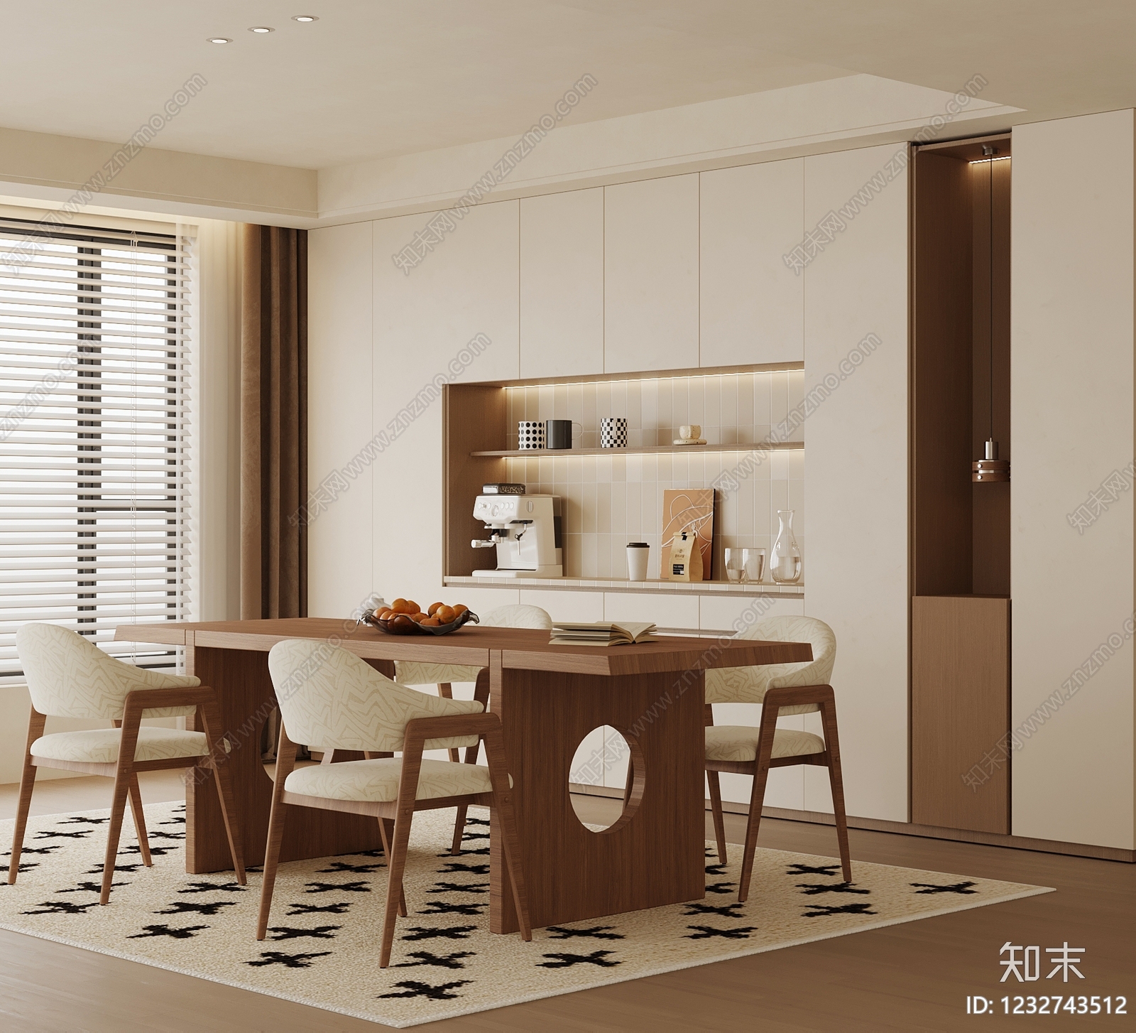 奶油风家居餐厅SU模型下载【ID:1232743512】