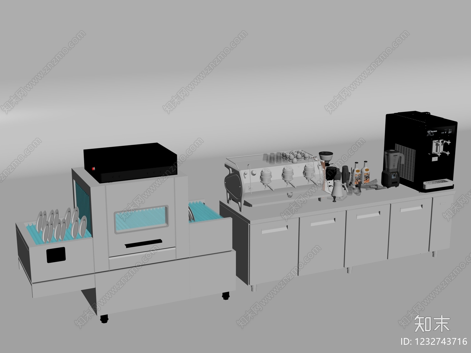 工业风厨房用品组合SU模型下载【ID:1232743716】