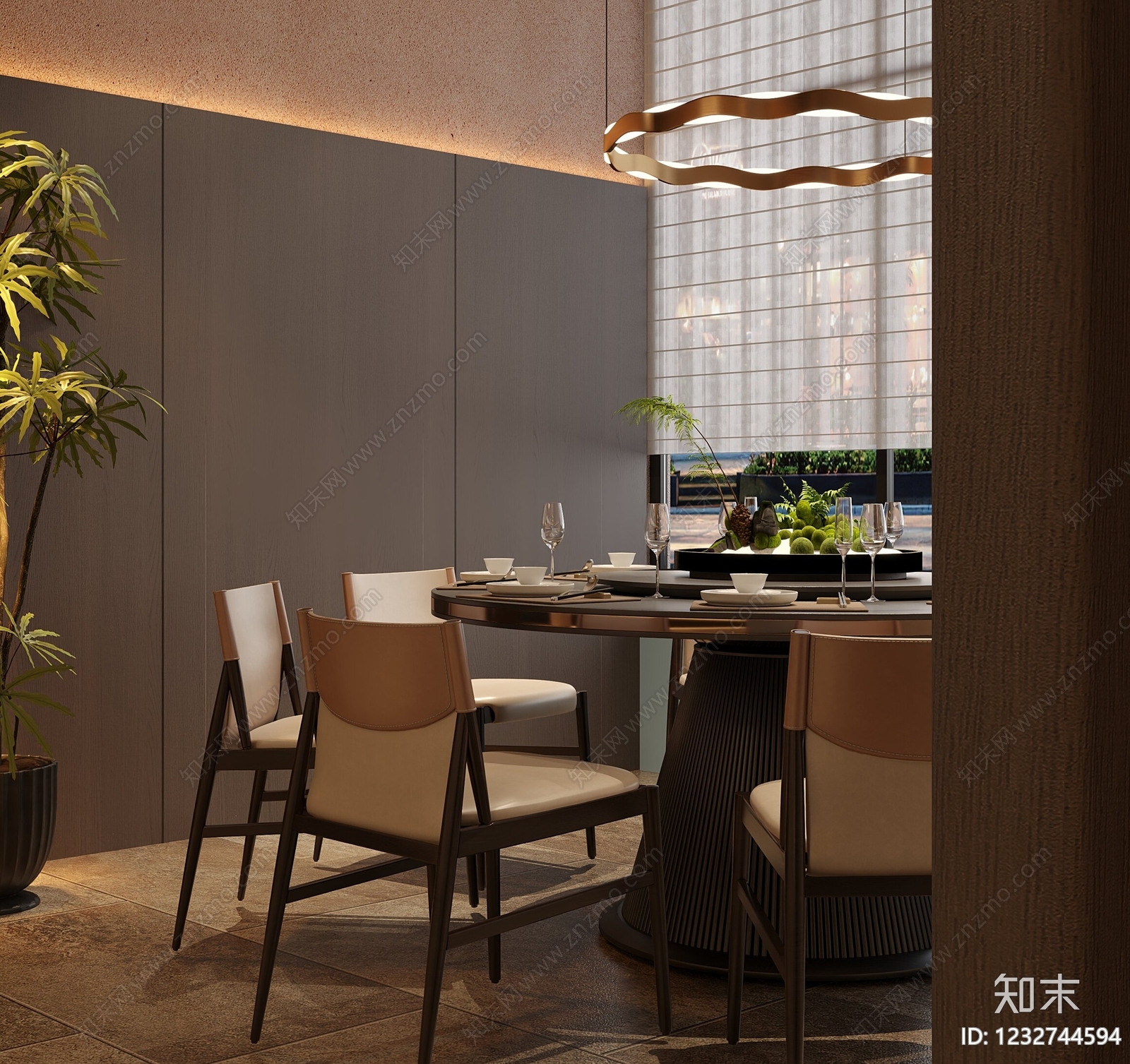 新中式中餐厅3D模型下载【ID:1232744594】