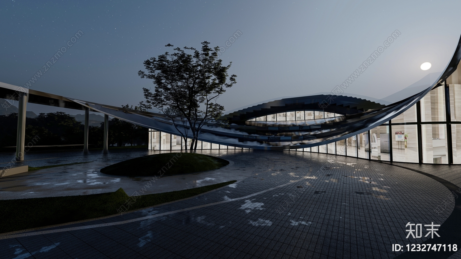 未来主义展览馆建筑SU模型下载【ID:1232747118】
