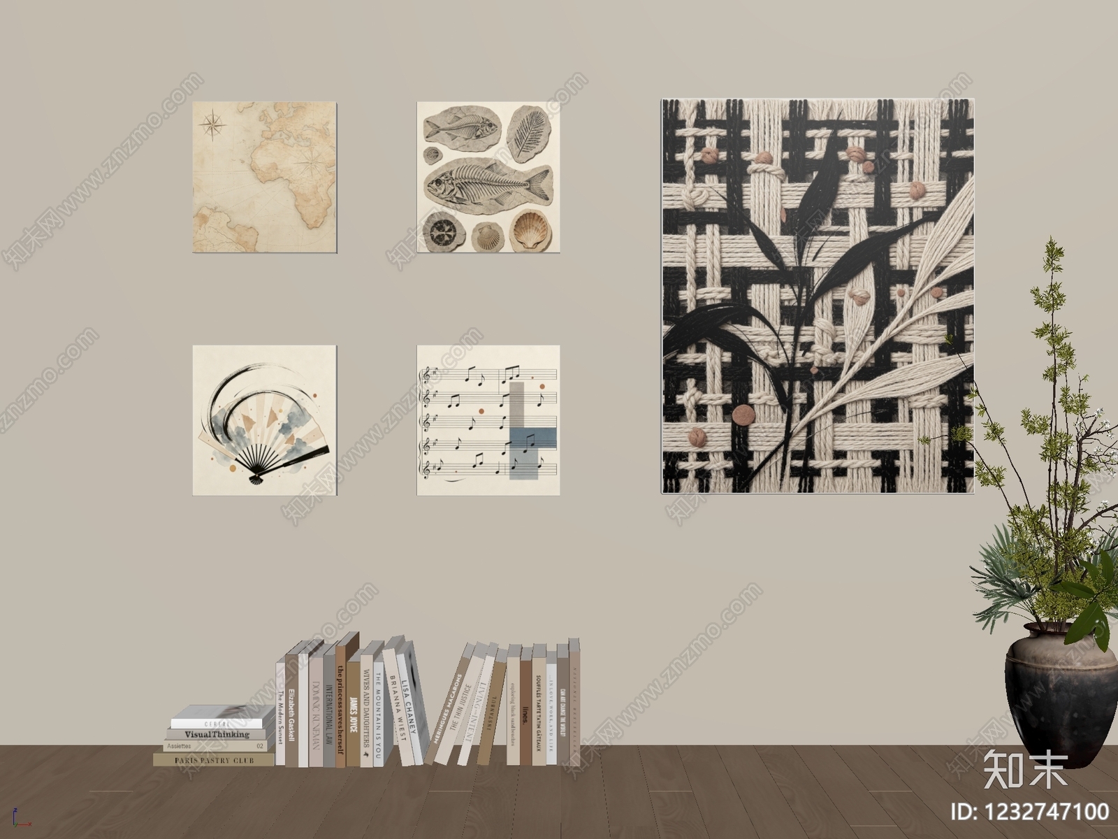 奶油风挂画组合SU模型下载【ID:1232747100】