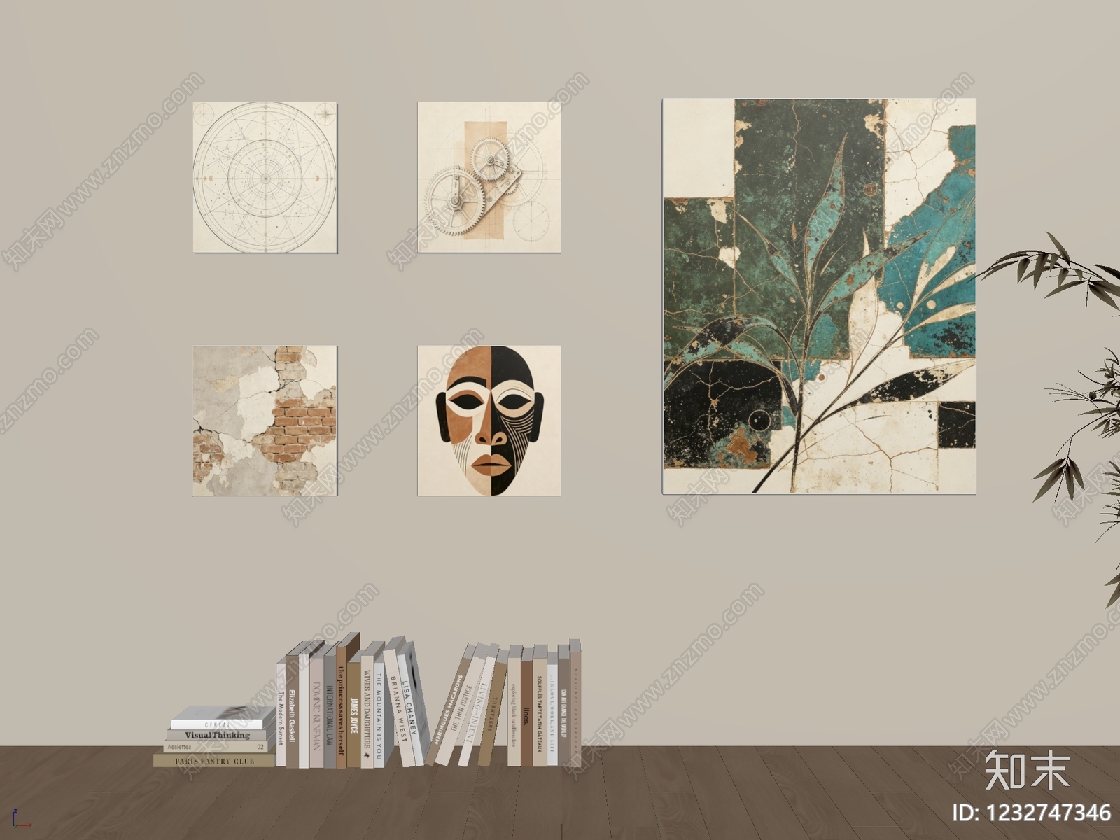 现代简约挂画组合SU模型下载【ID:1232747346】