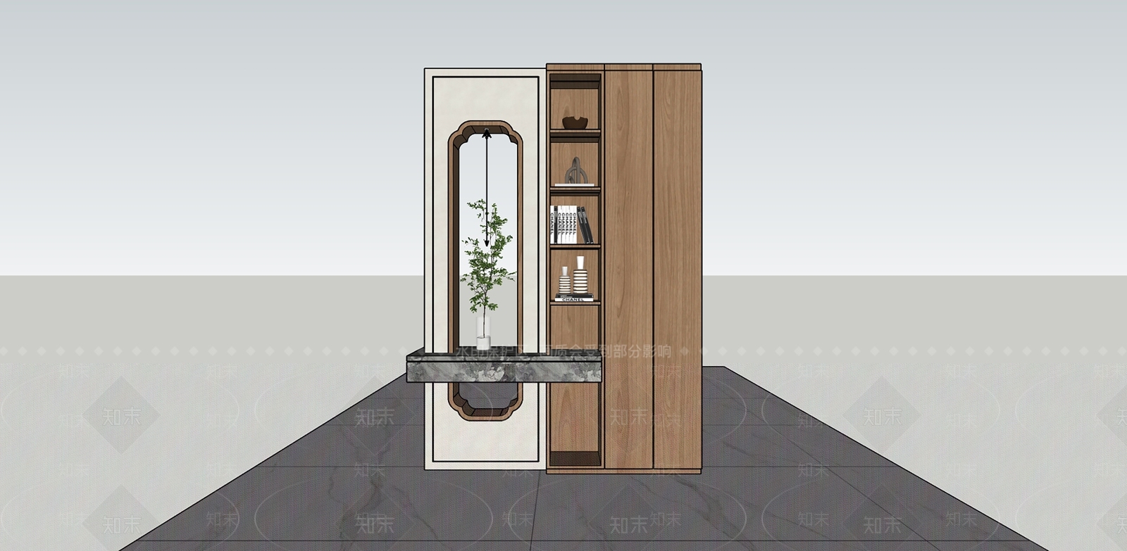 新中式玄关柜SU模型下载【ID:1232749929】