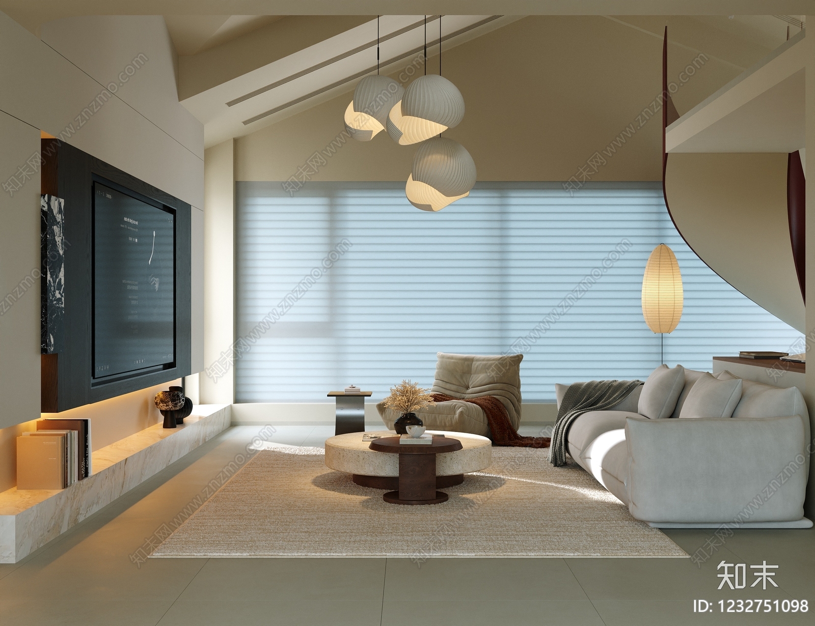 奶油风家居客厅3D模型下载【ID:1232751098】