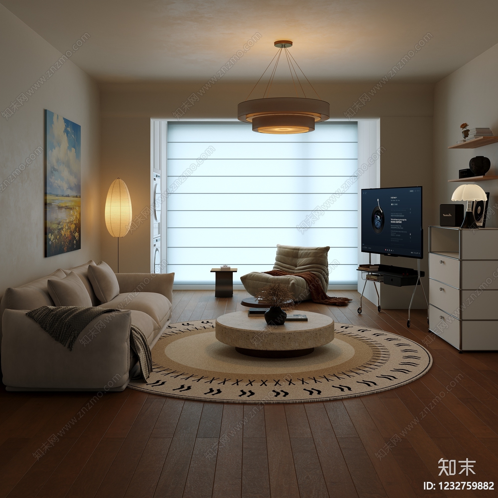 奶油风家居客厅3D模型下载【ID:1232759882】