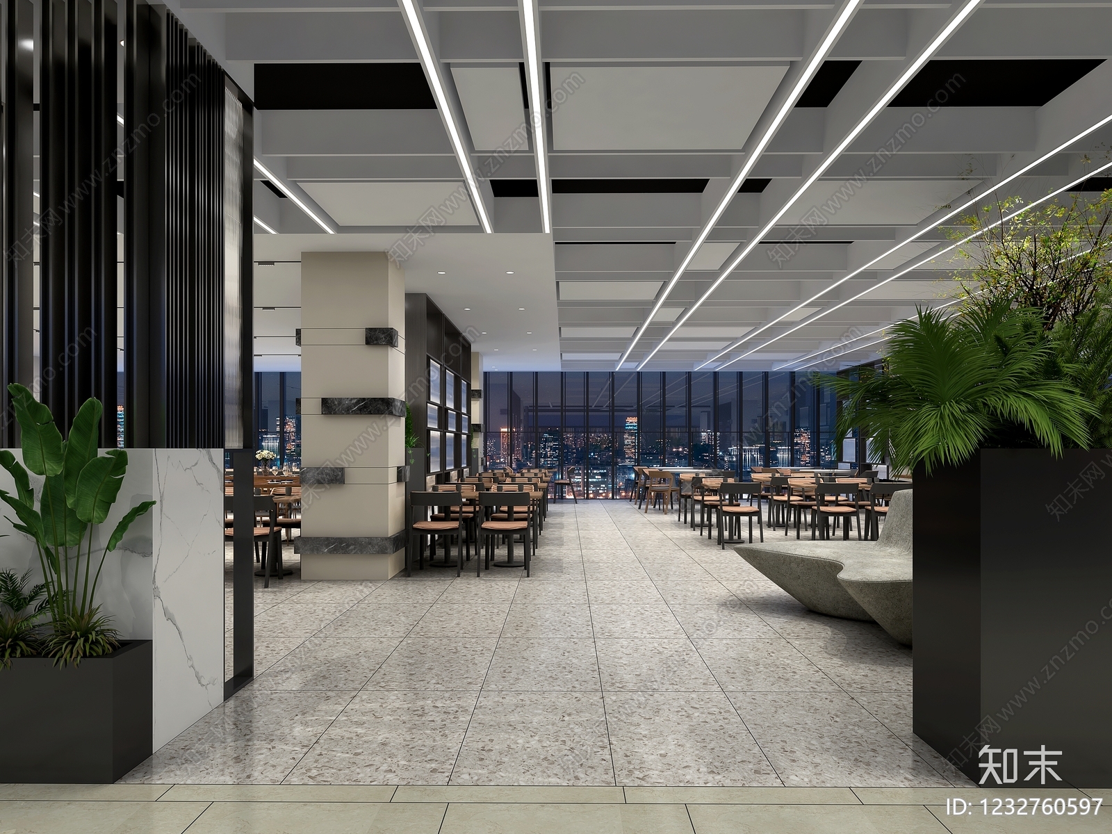 现代酒店餐厅3D模型渲染效果图