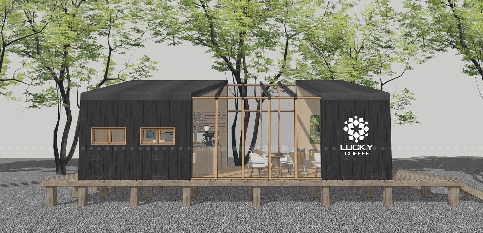 现代简约餐饮建筑SU模型下载【ID:1232764181】