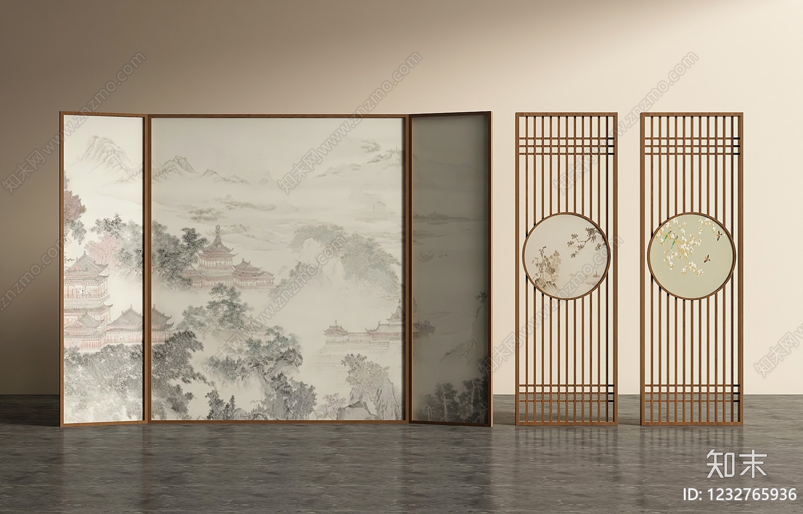 新中式屏风3D模型下载【ID:1232765936】