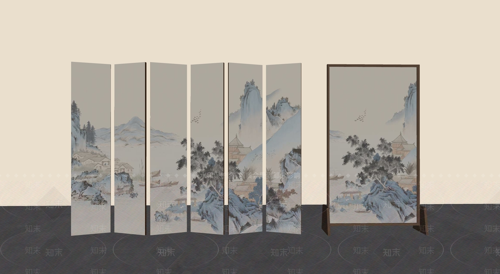 新中式屏风SU模型下载【ID:1232766237】