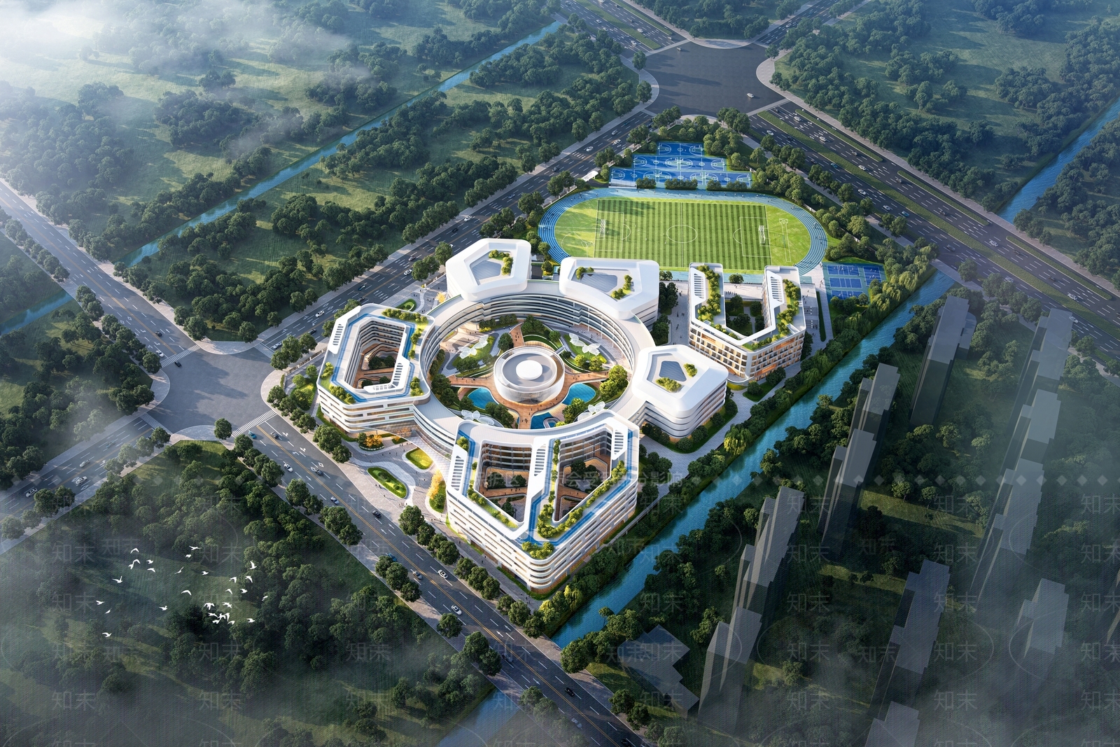 现代主义学校建筑SU模型下载【ID:1232769523】