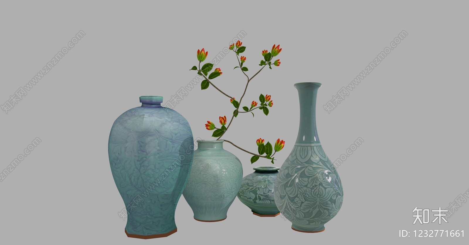 中式摆件组合SU模型下载【ID:1232771661】