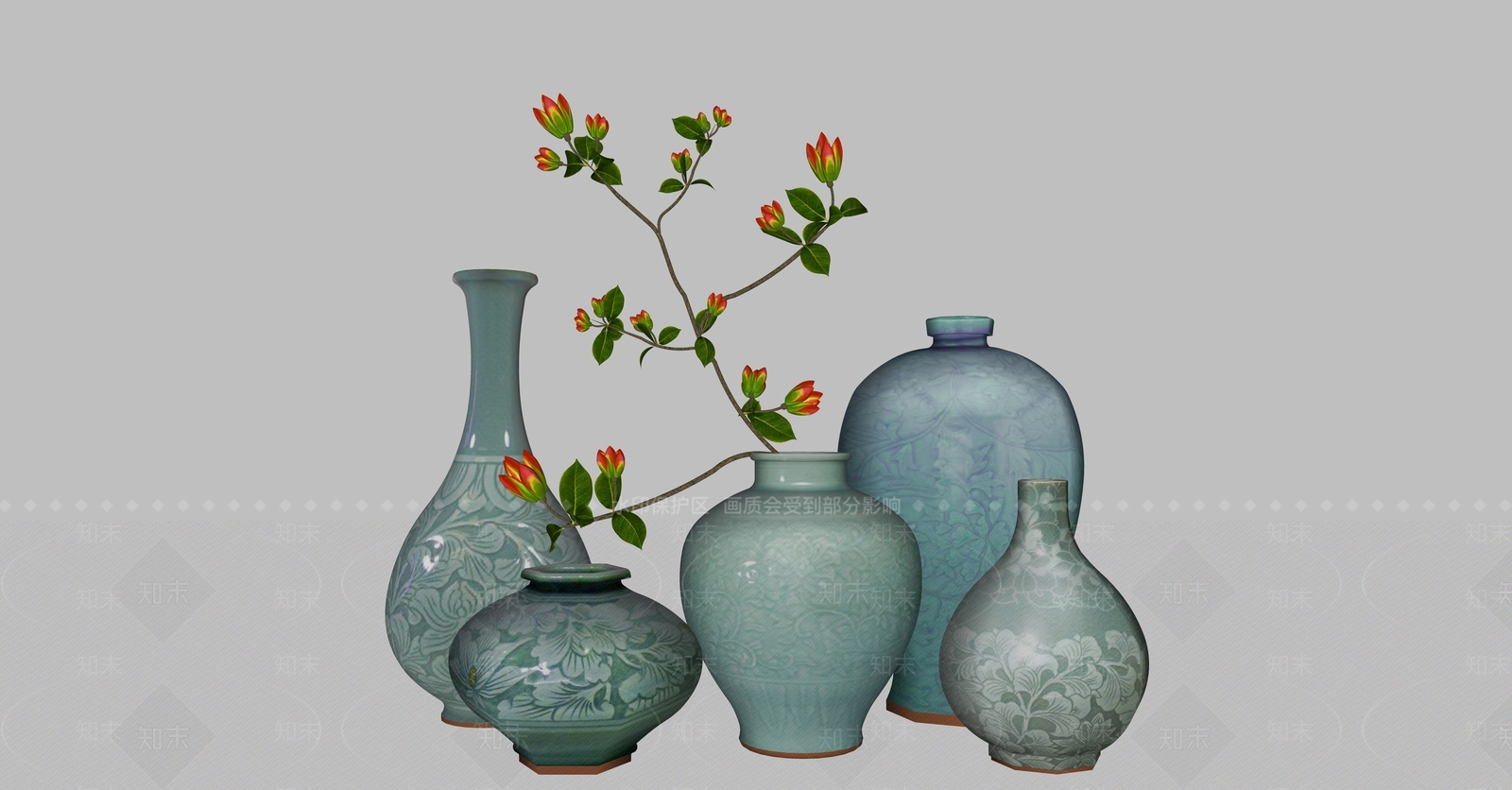 中式摆件组合SU模型下载【ID:1232771661】