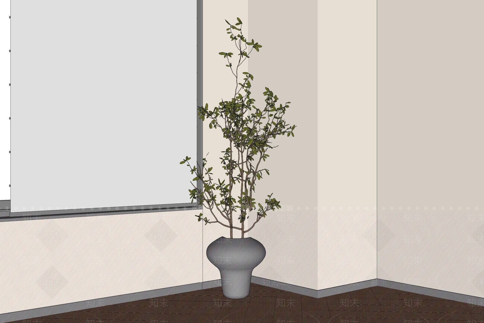 奶油风盆栽SU模型下载【ID:1232772451】