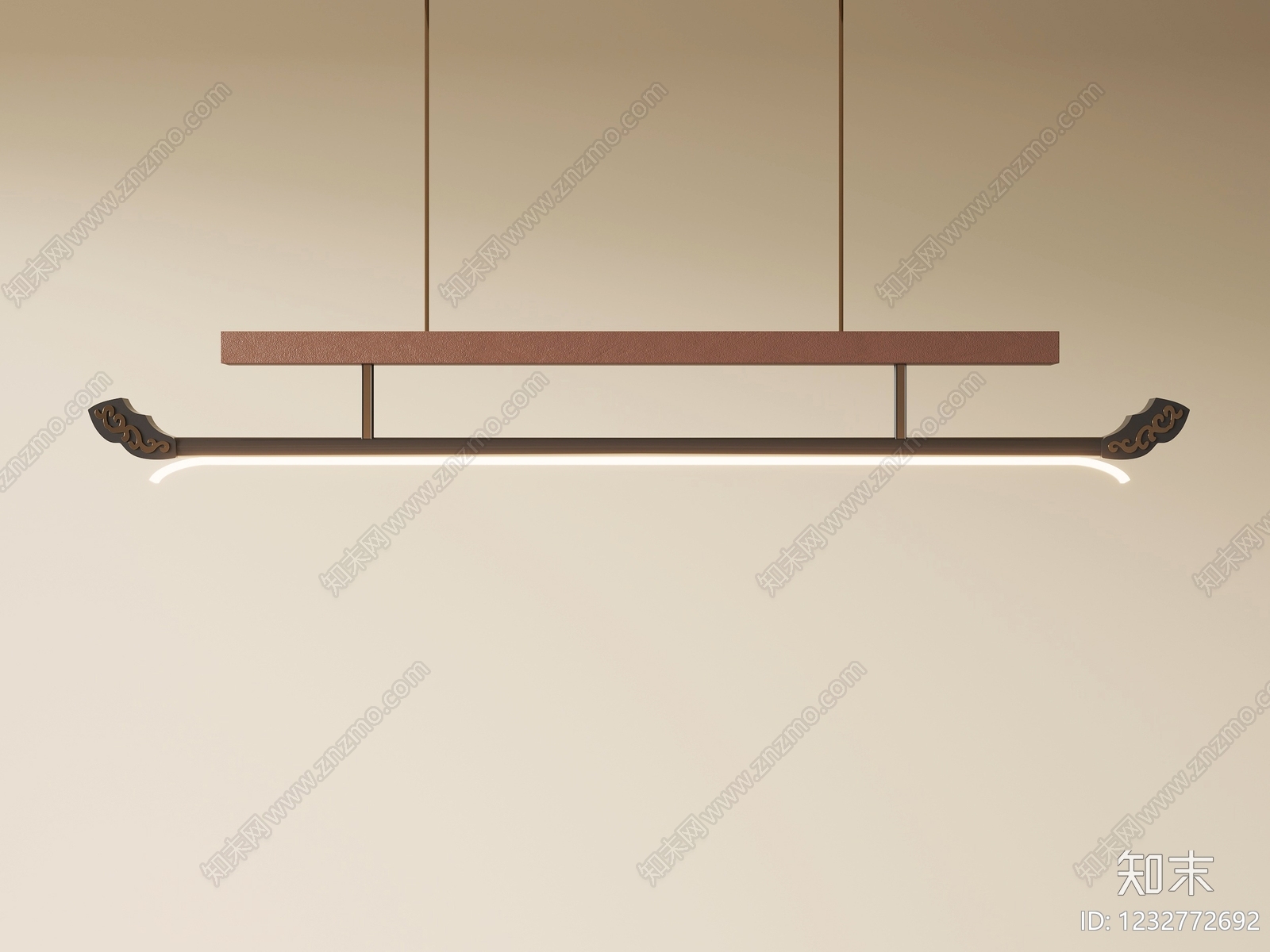 新中式长条吊灯SU模型下载【ID:1232772692】