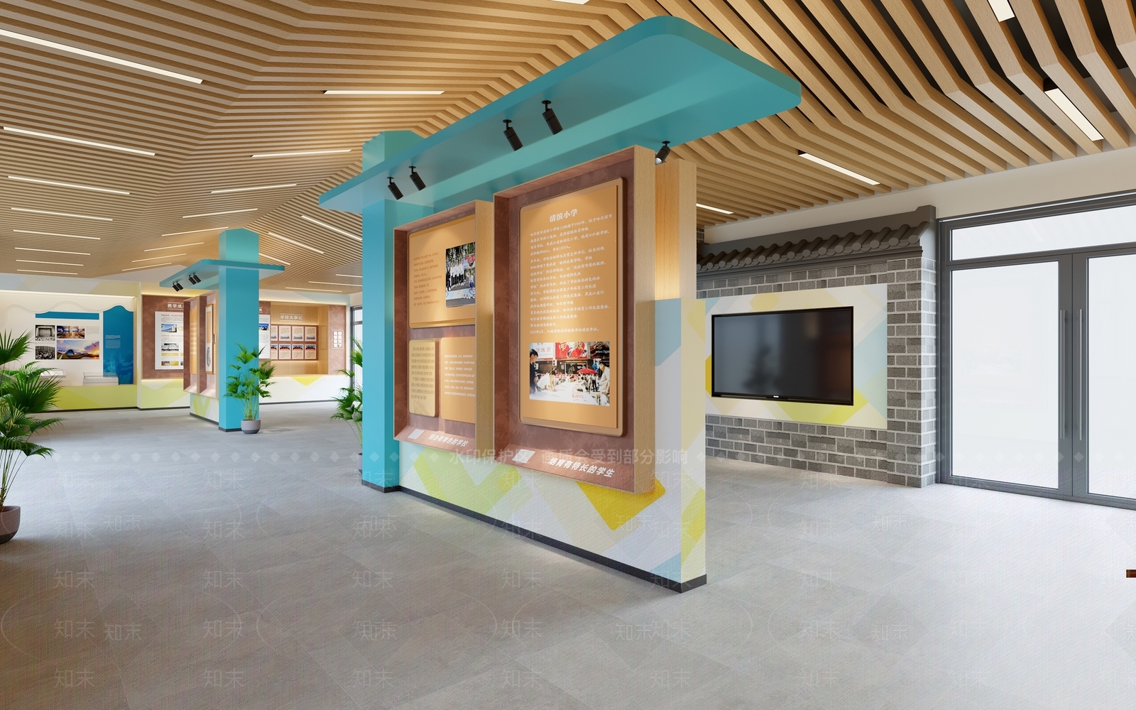 现代简约学校展厅3D模型渲染效果图
