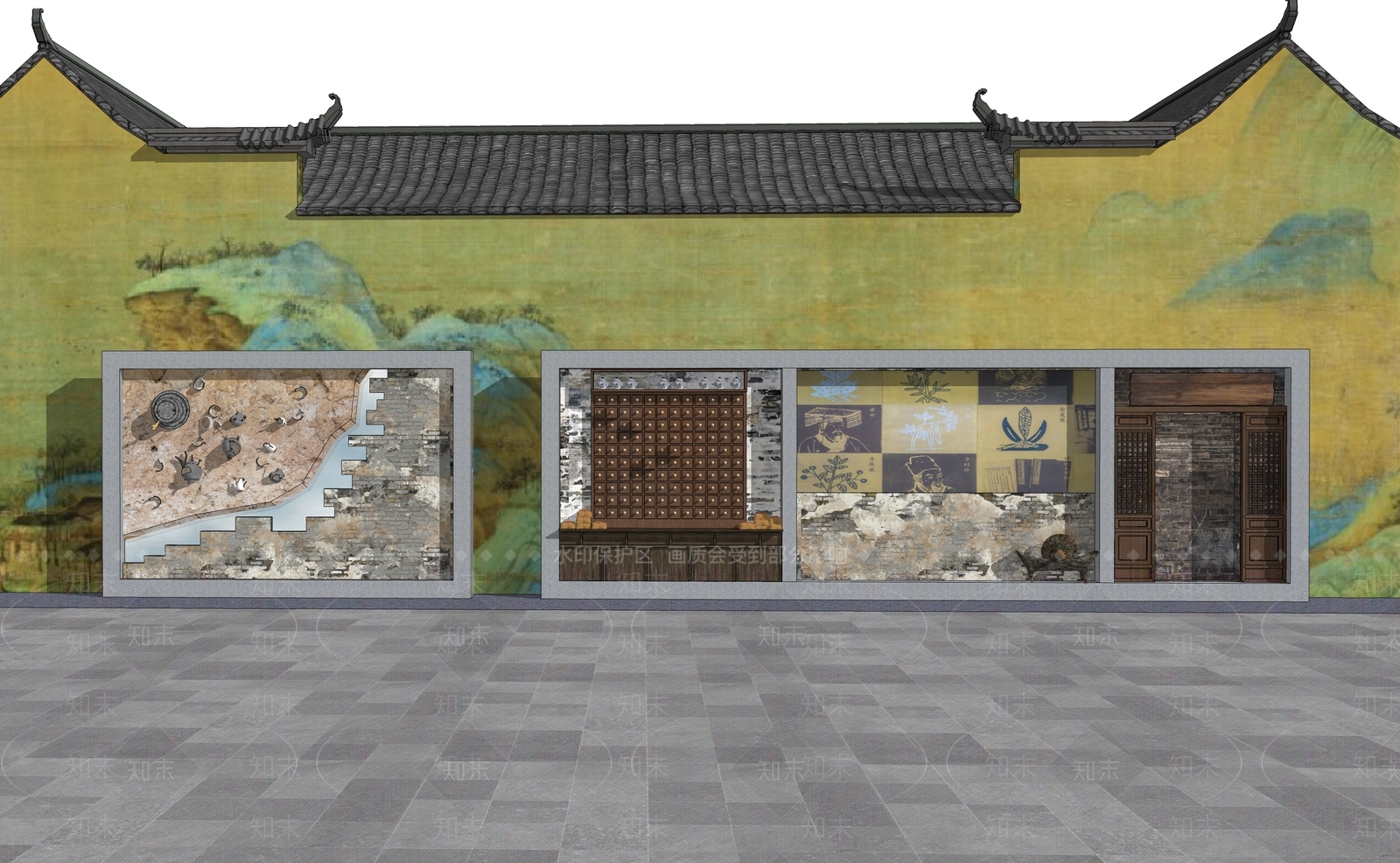 中式景墙SU模型下载【ID:1232774604】