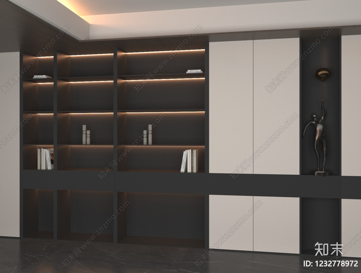 意式极简书柜3D模型下载【ID:1232778972】