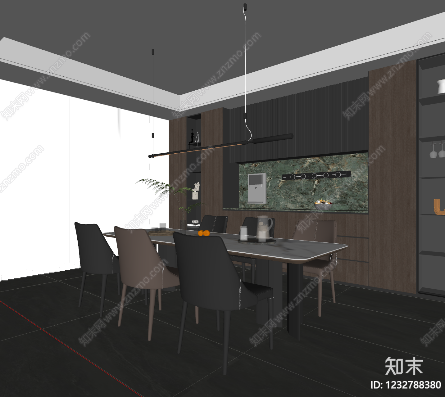 意式极简家居餐厅SU模型下载【ID:1232788380】