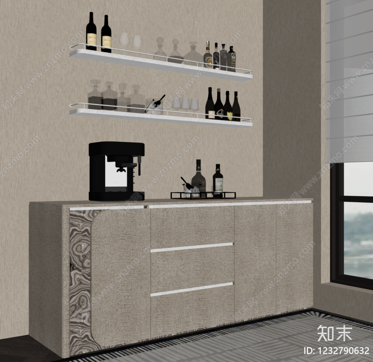 轻奢餐边柜SU模型下载【ID:1232790632】