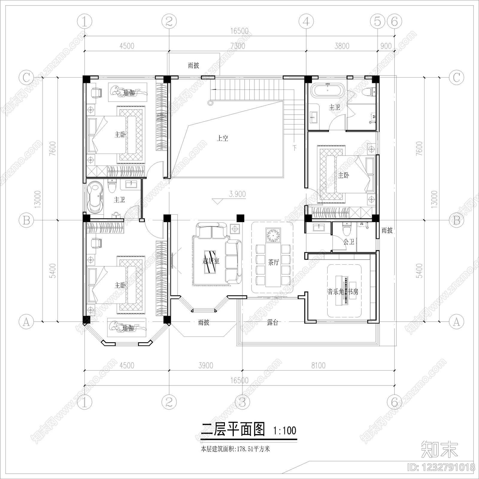别墅建筑cad施工图下载【ID:1232791018】