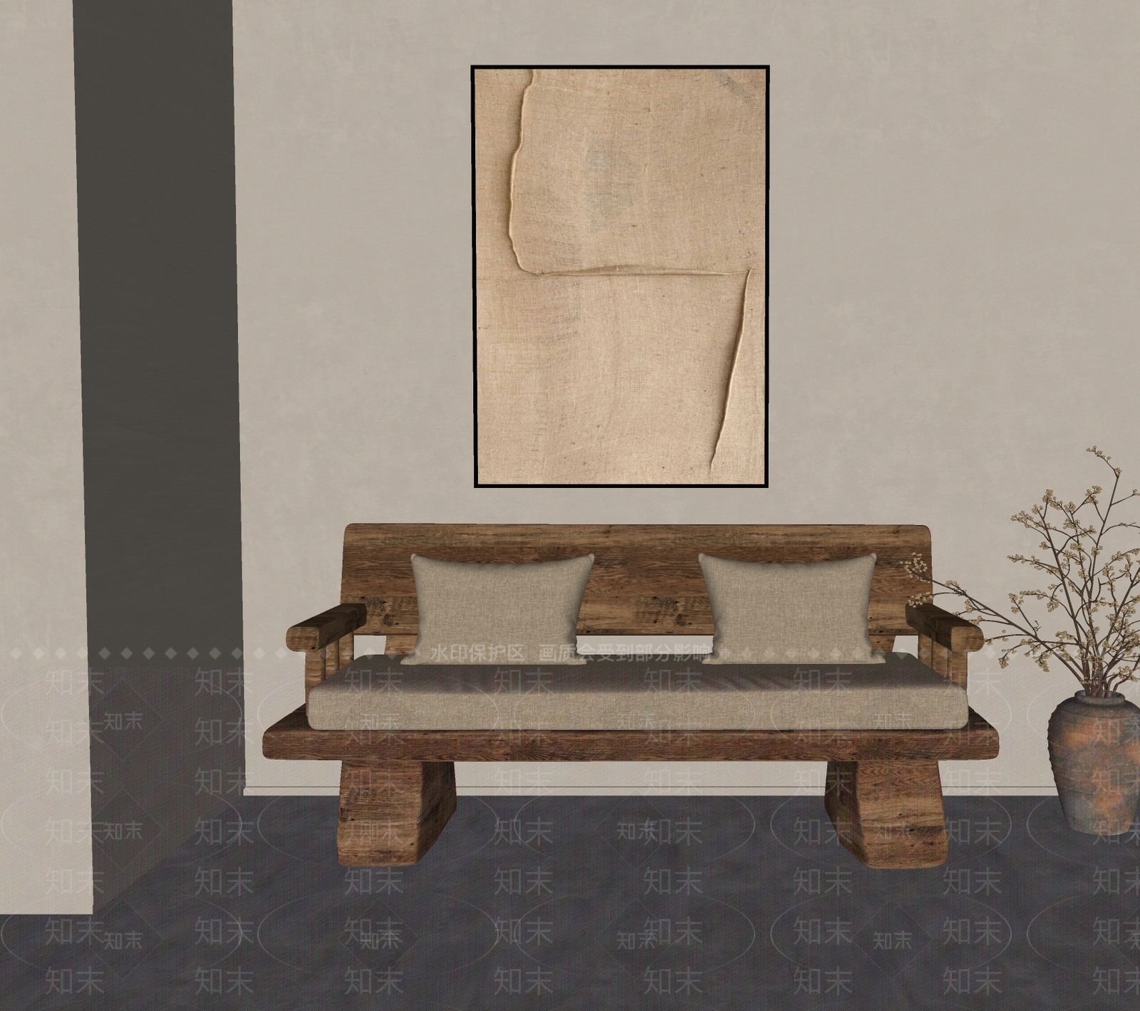 侘寂三人沙发SU模型下载【ID:1232793344】