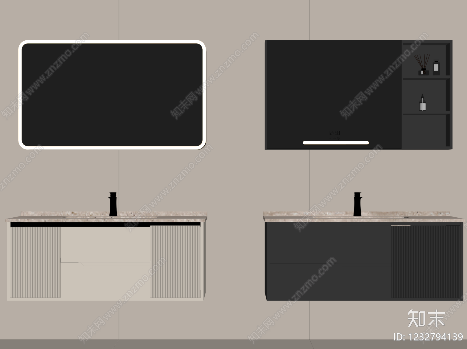 轻奢浴室柜SU模型下载【ID:1232794139】