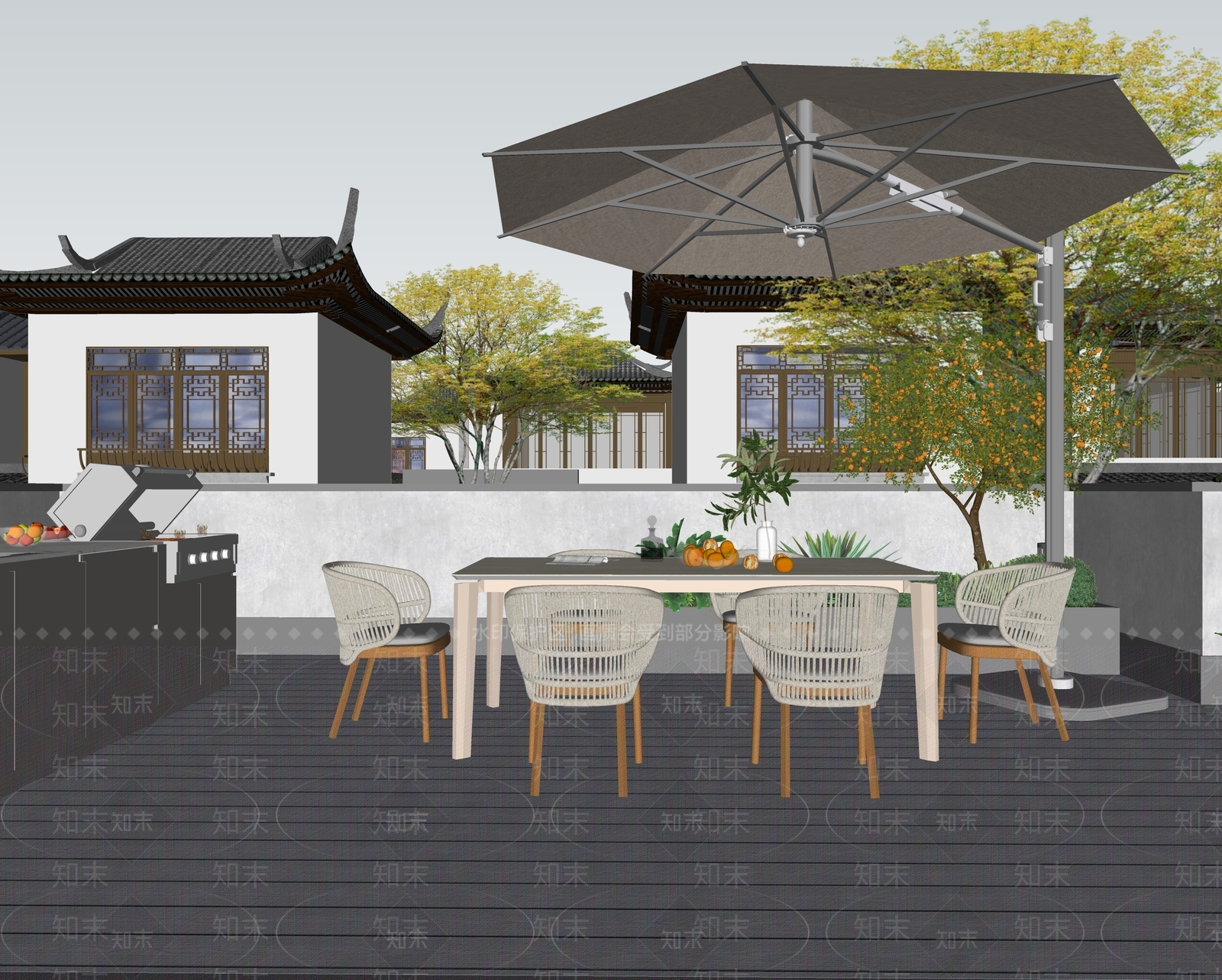 新中式景观屋顶花园SU模型下载【ID:1232794329】