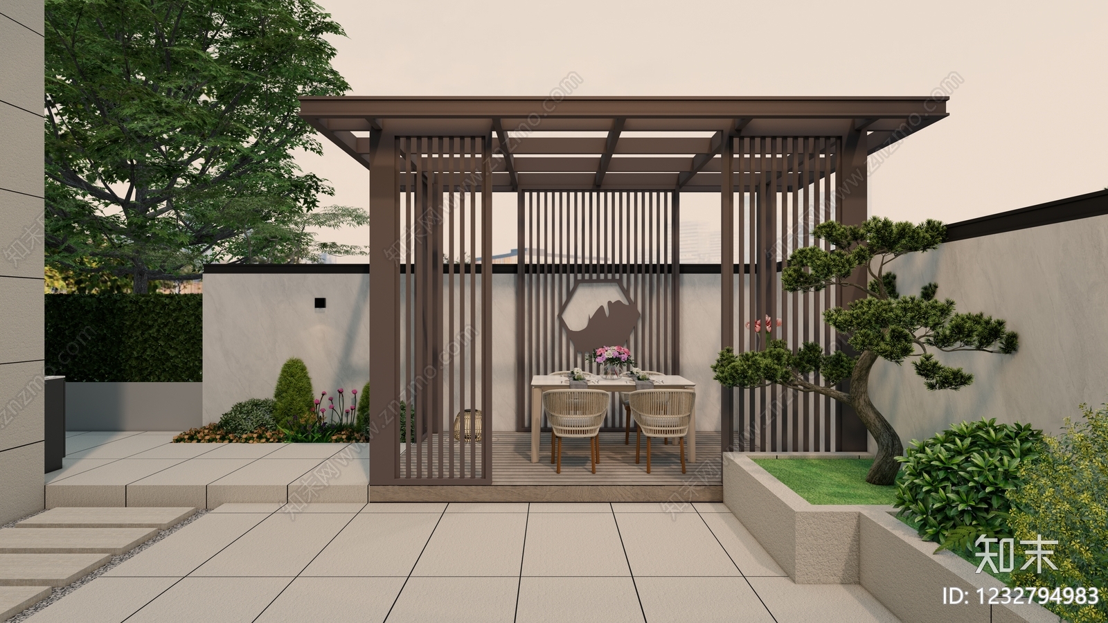 新中式景观廊架SU模型下载【ID:1232794983】