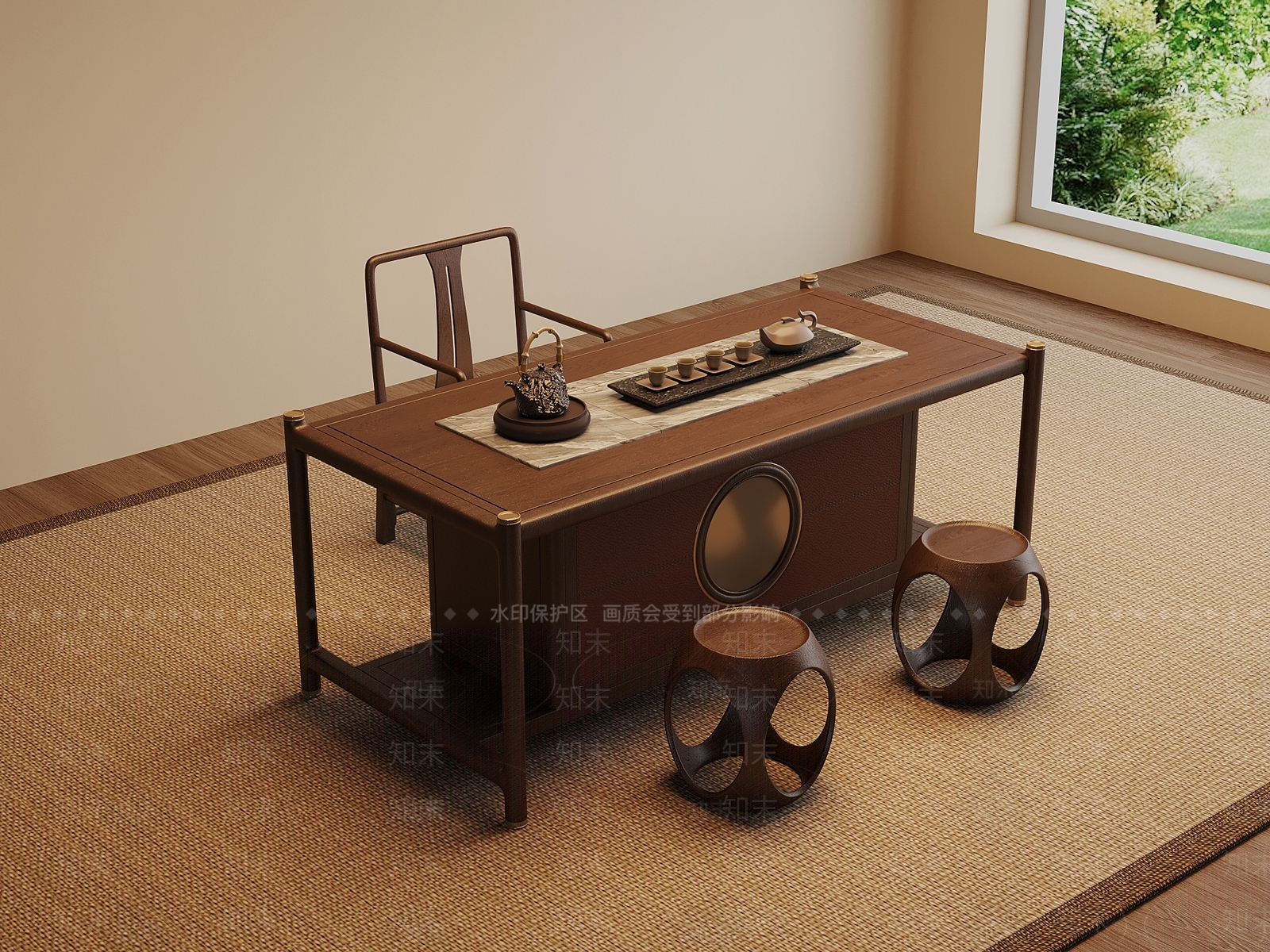 新中式茶桌椅3D模型下载【ID:1232795818】