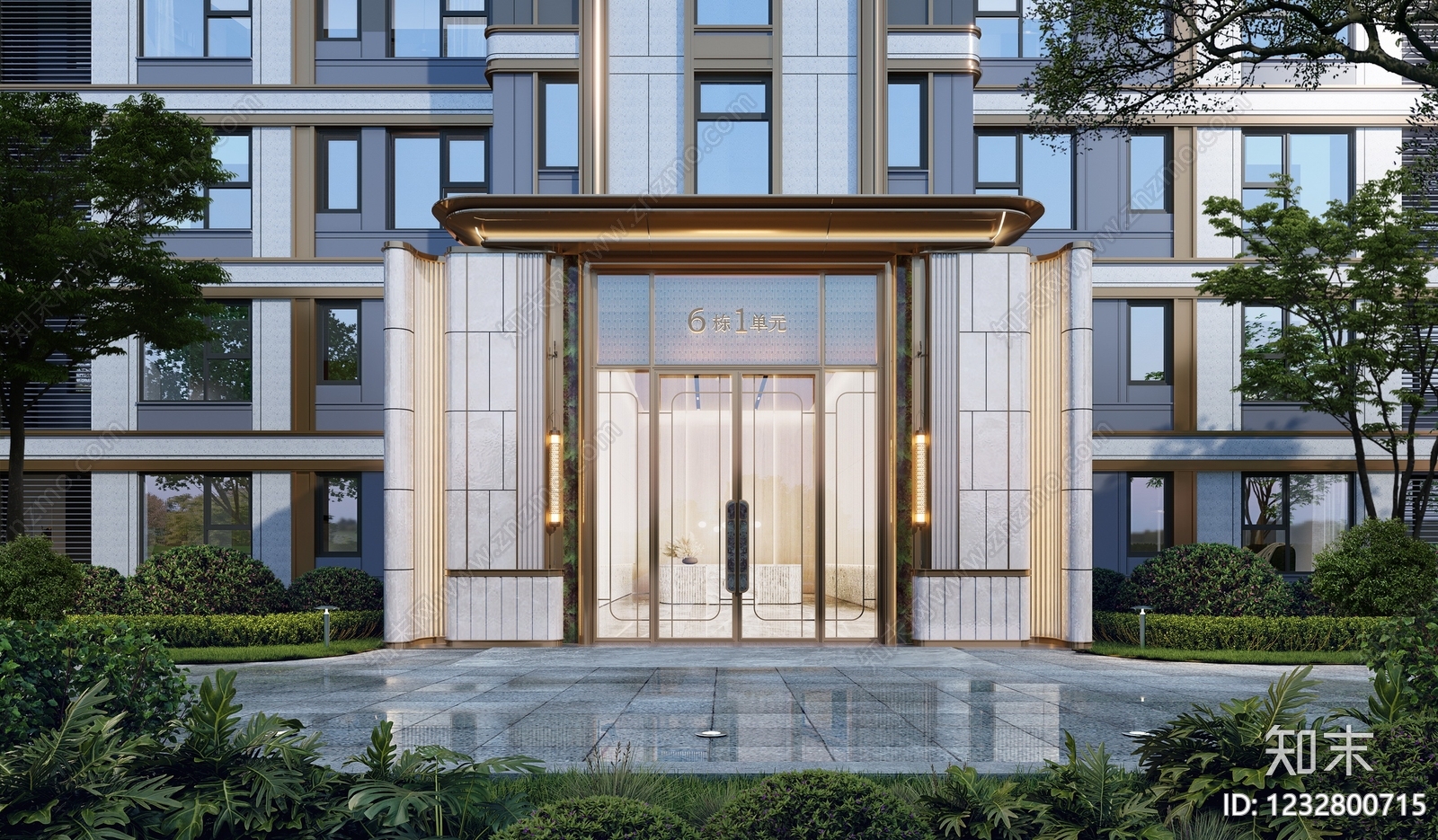 轻奢小区建筑SU模型下载【ID:1232800715】