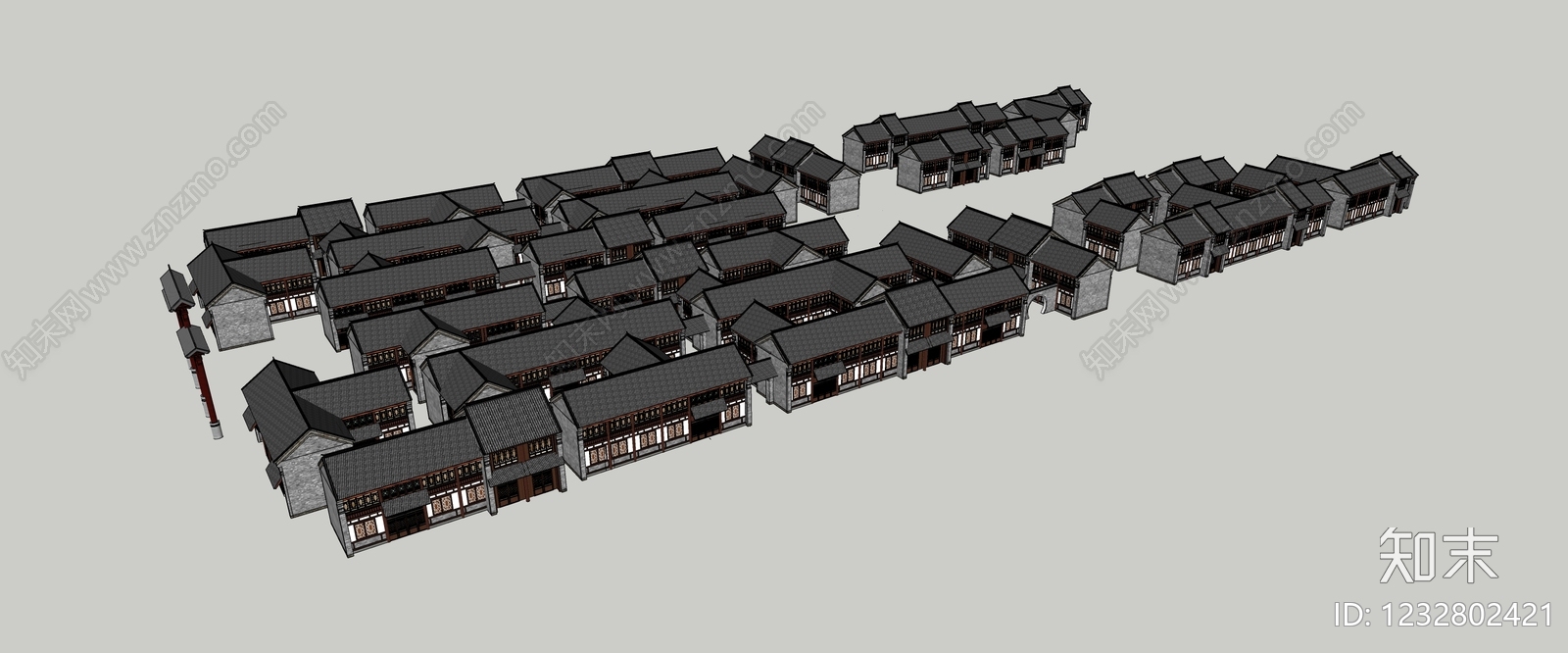 中式古建商业街SU模型下载【ID:1232802421】