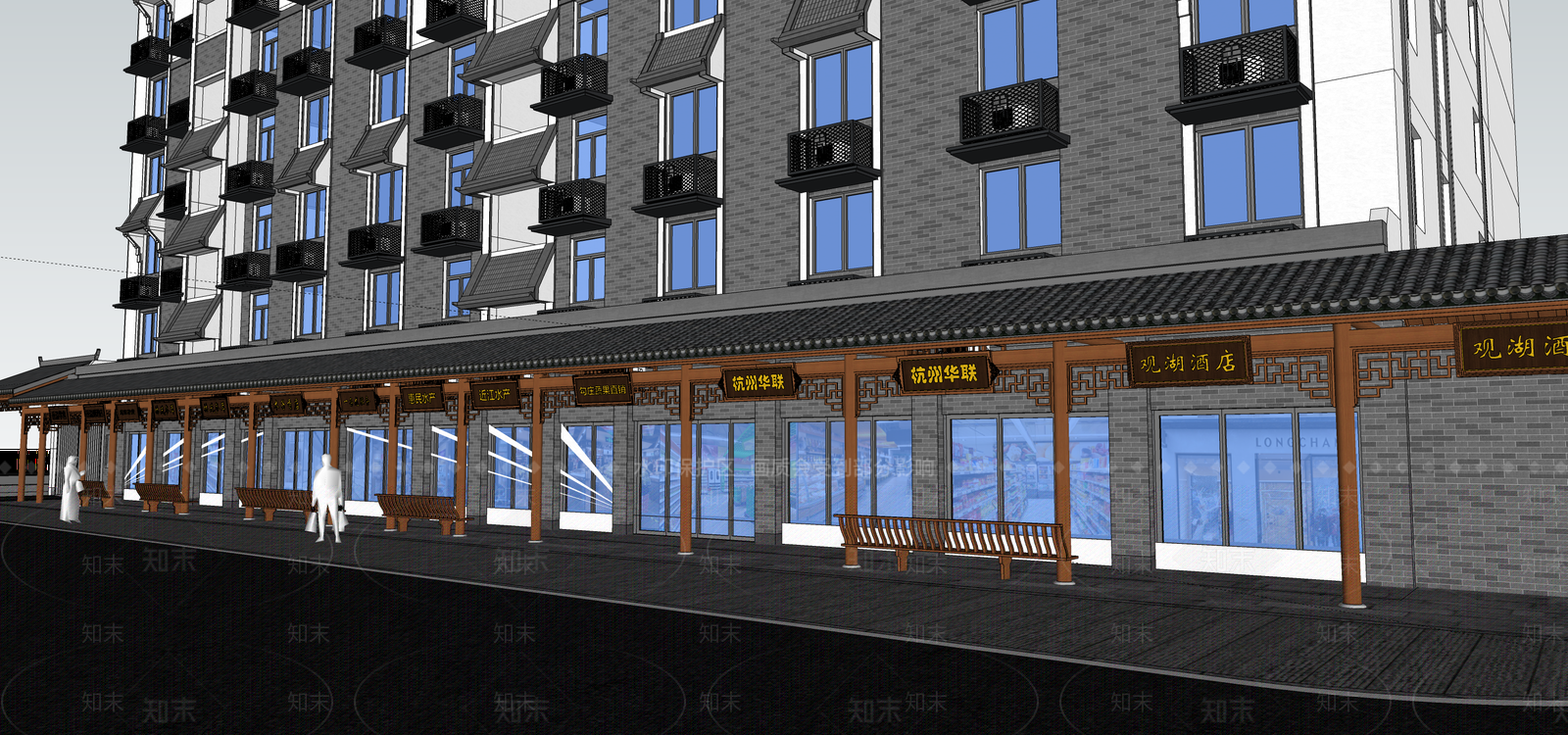 新中式商业街SU模型下载【ID:1232803003】