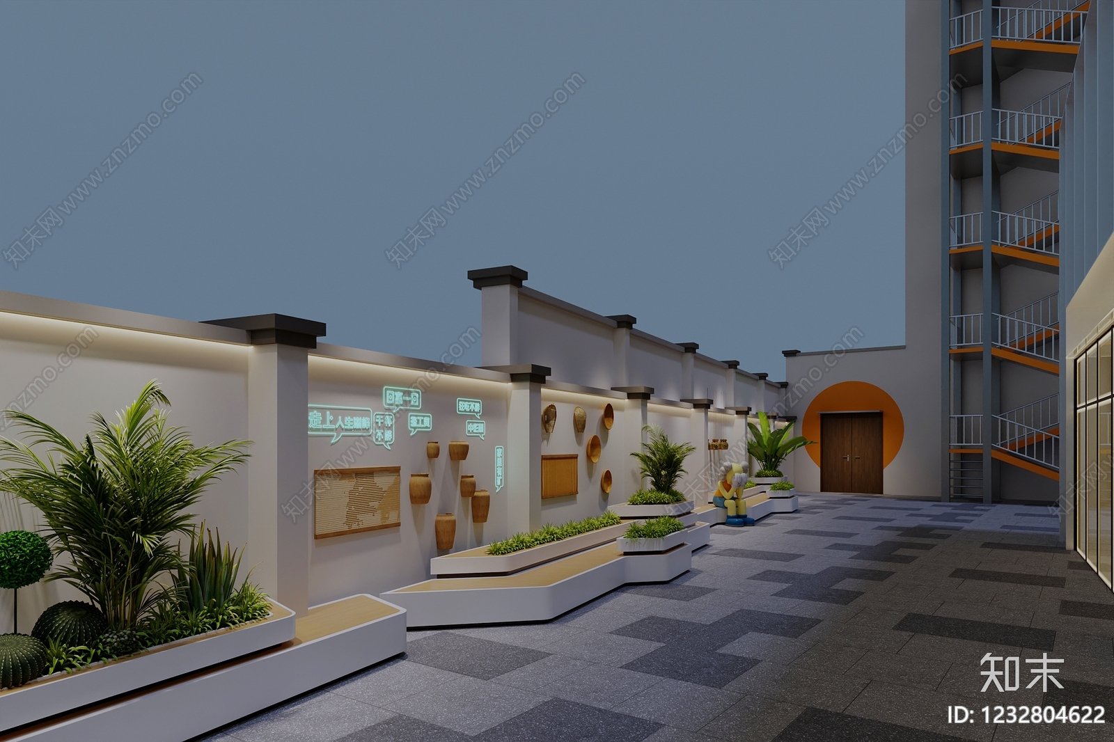 现代主义屋顶花园3D模型渲染效果图