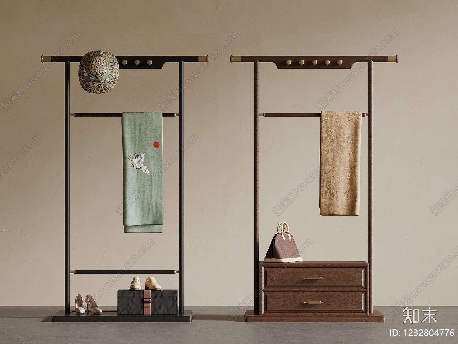 新中式衣架SU模型下载【ID:1232804776】