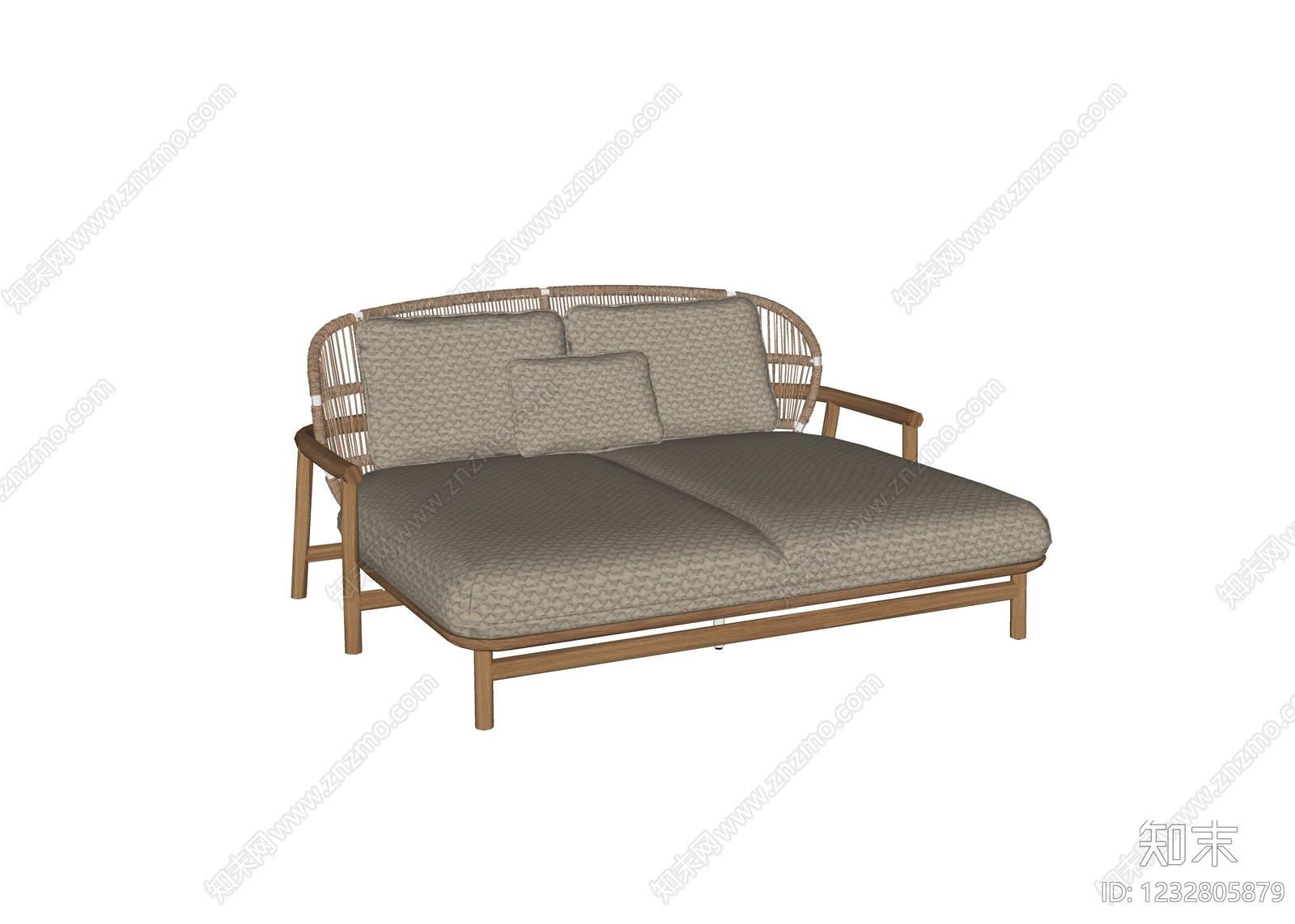 原木风贵妃椅SU模型下载【ID:1232805879】