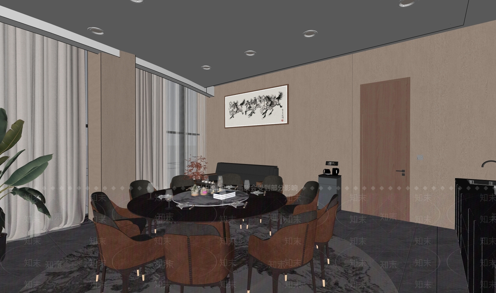 新中式包厢SU模型下载【ID:1232814031】