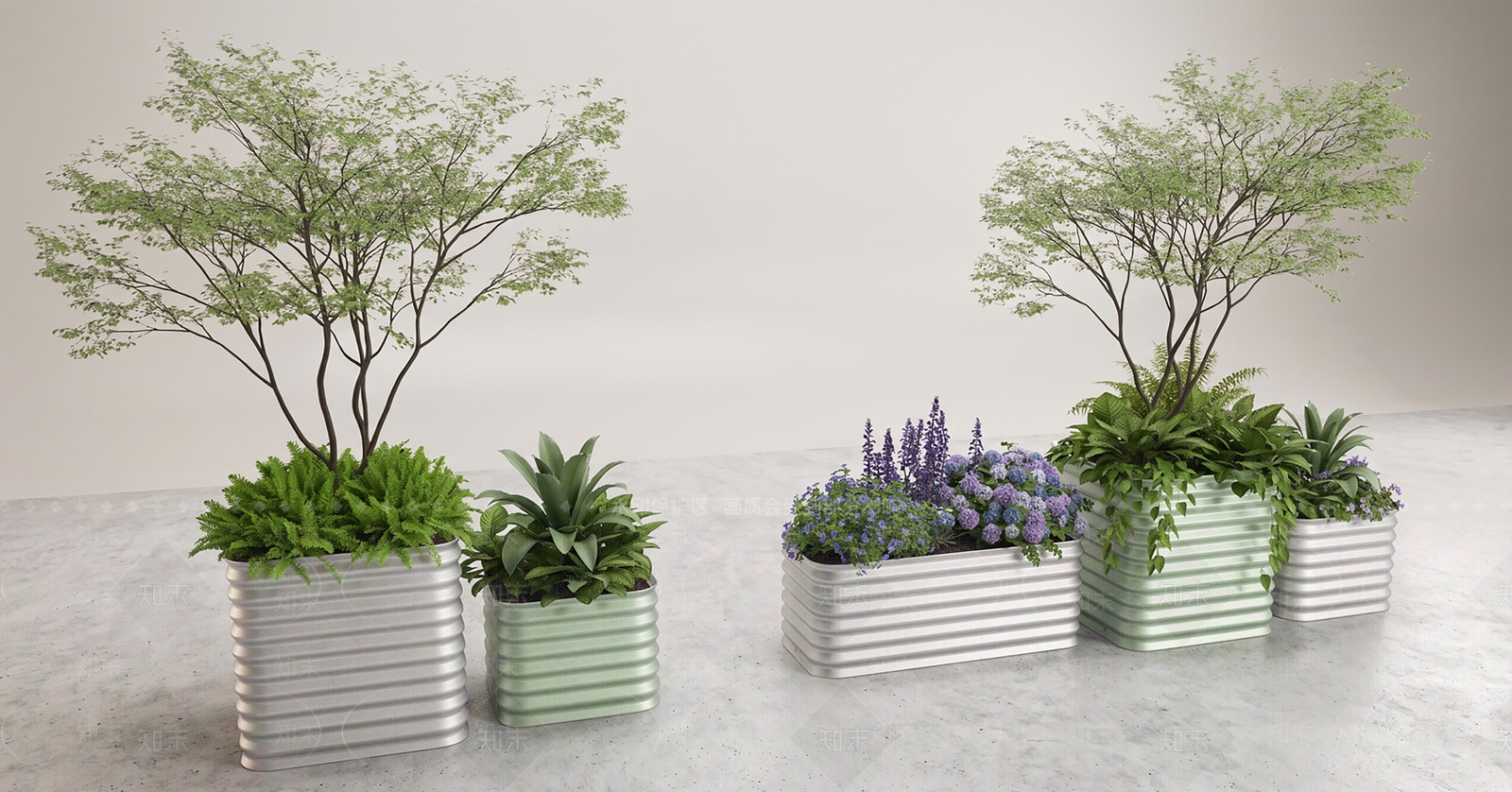 现代花钵花器SU模型草图